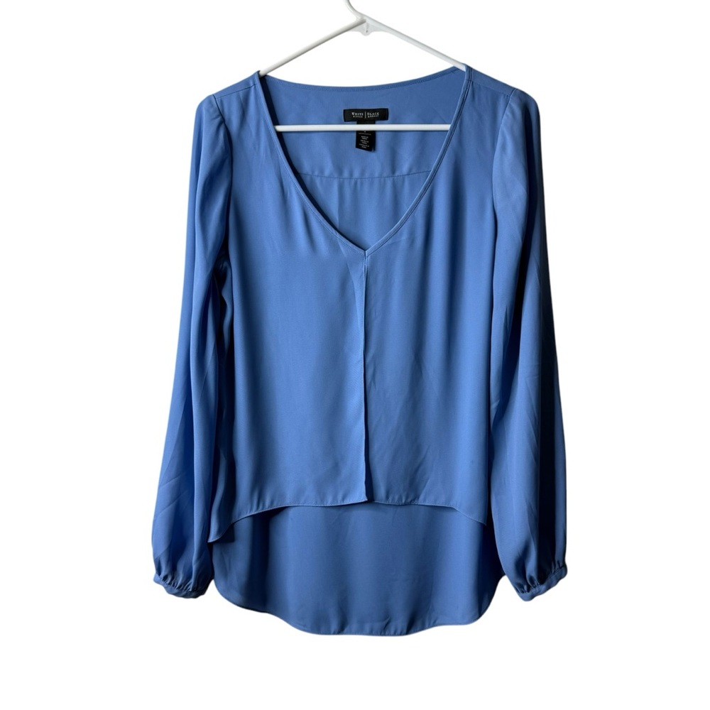 White House Black Market Blue V-neck Layered Career Blouse